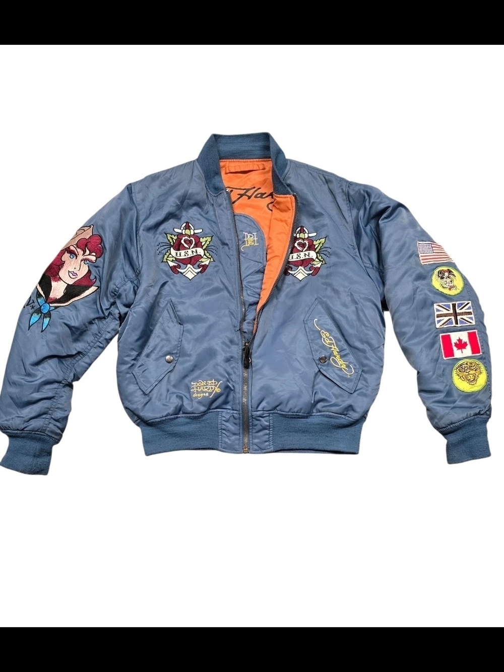Ed Hardy Light Blue Reversable Jacket with Mens Size Large